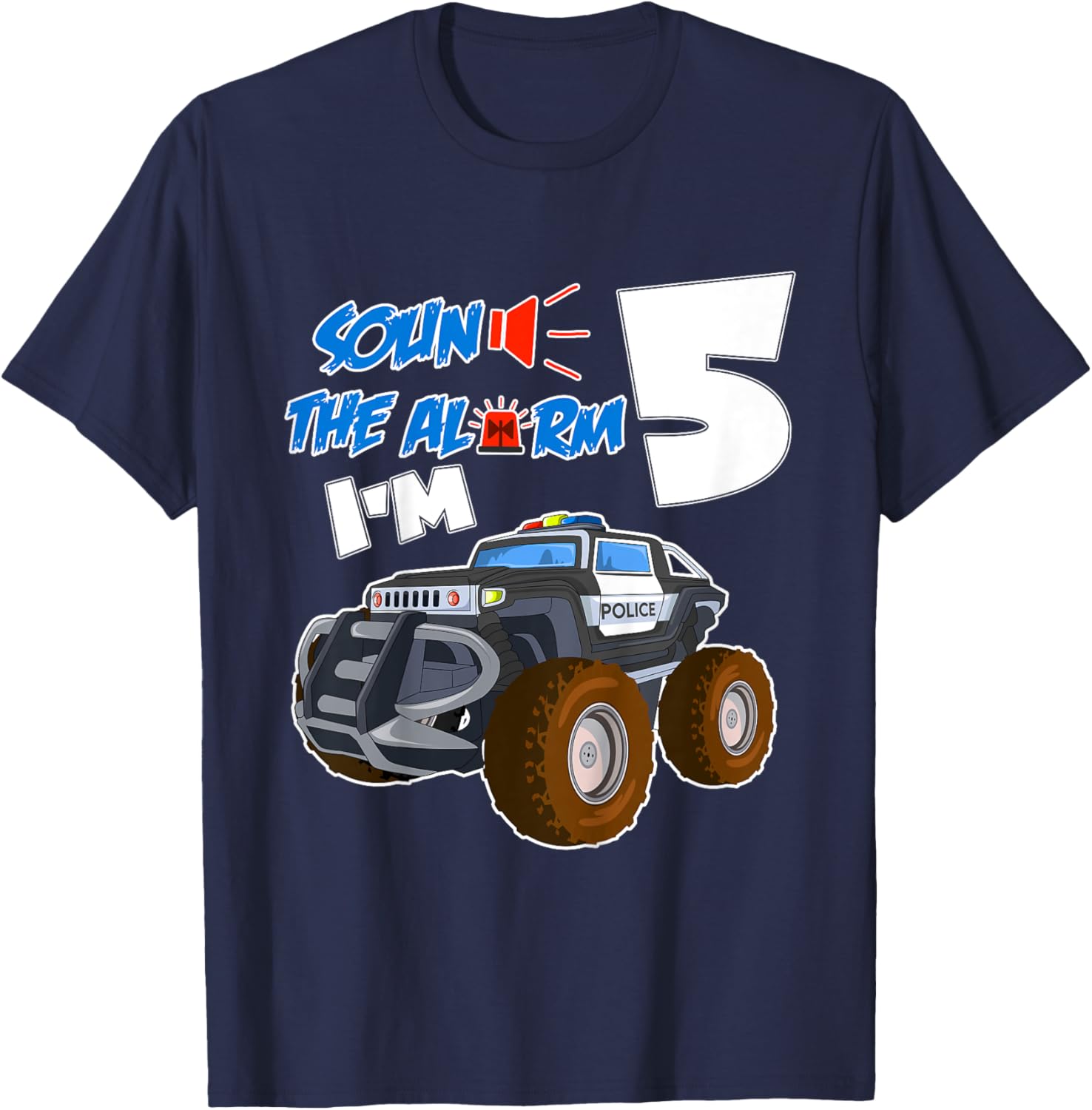 Kids Sound The Alarm I'm 5 Year Old Birthday Boy 5th Birth T-Shirt - T-Shirt | Navy