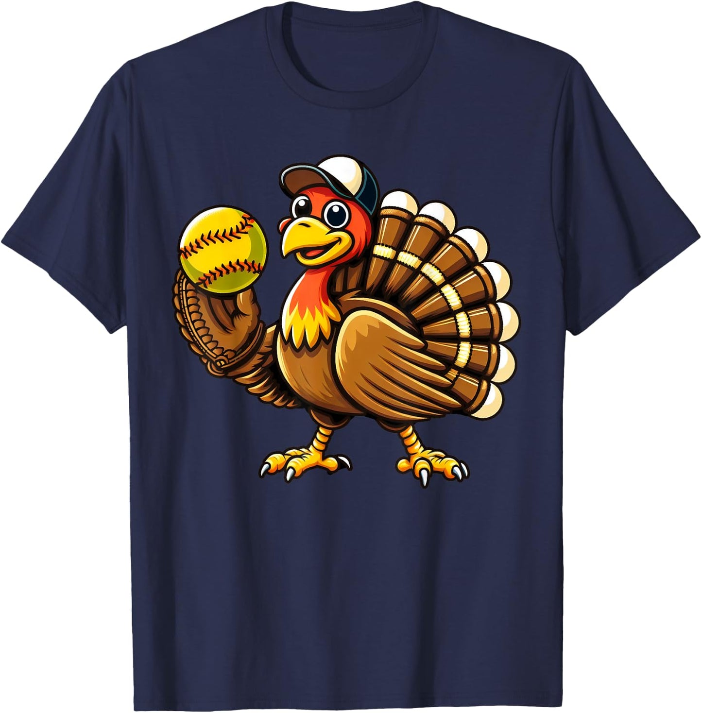 Turkey Softball Thanksgiving Turkey Playing Softball Turkey T-Shirt - T-Shirt | Navy