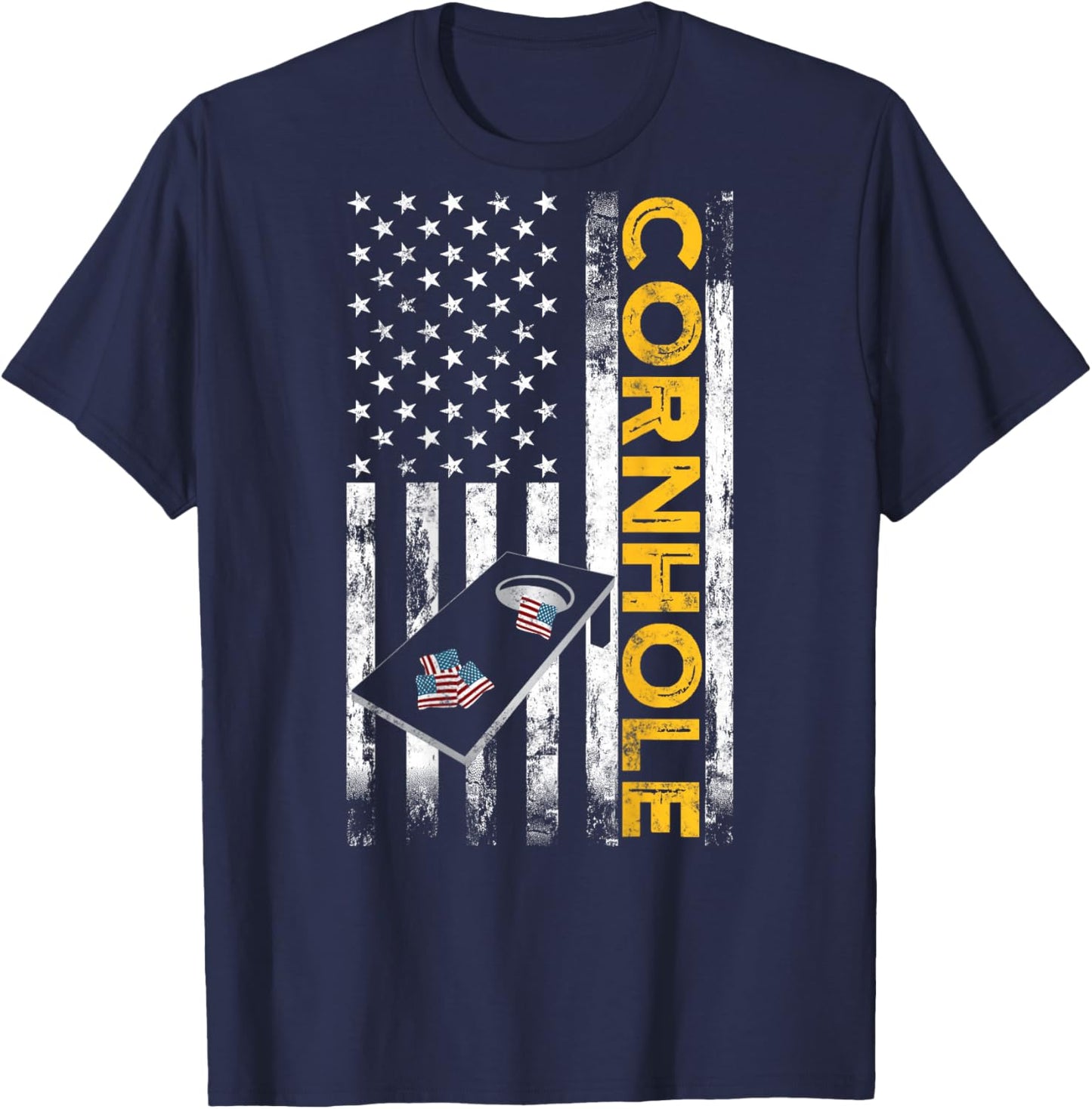 Patriotic Cornhole Player USA American Flag Corn Hole Lover T-Shirt - T-Shirt | Navy