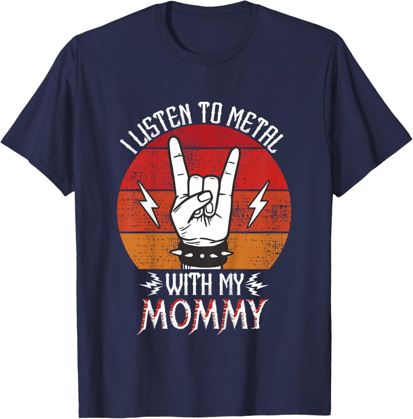 I Listen To Heavy Metal With My Mommy Kids Heavy Metal T-Shirt - T-Shirt | Navy