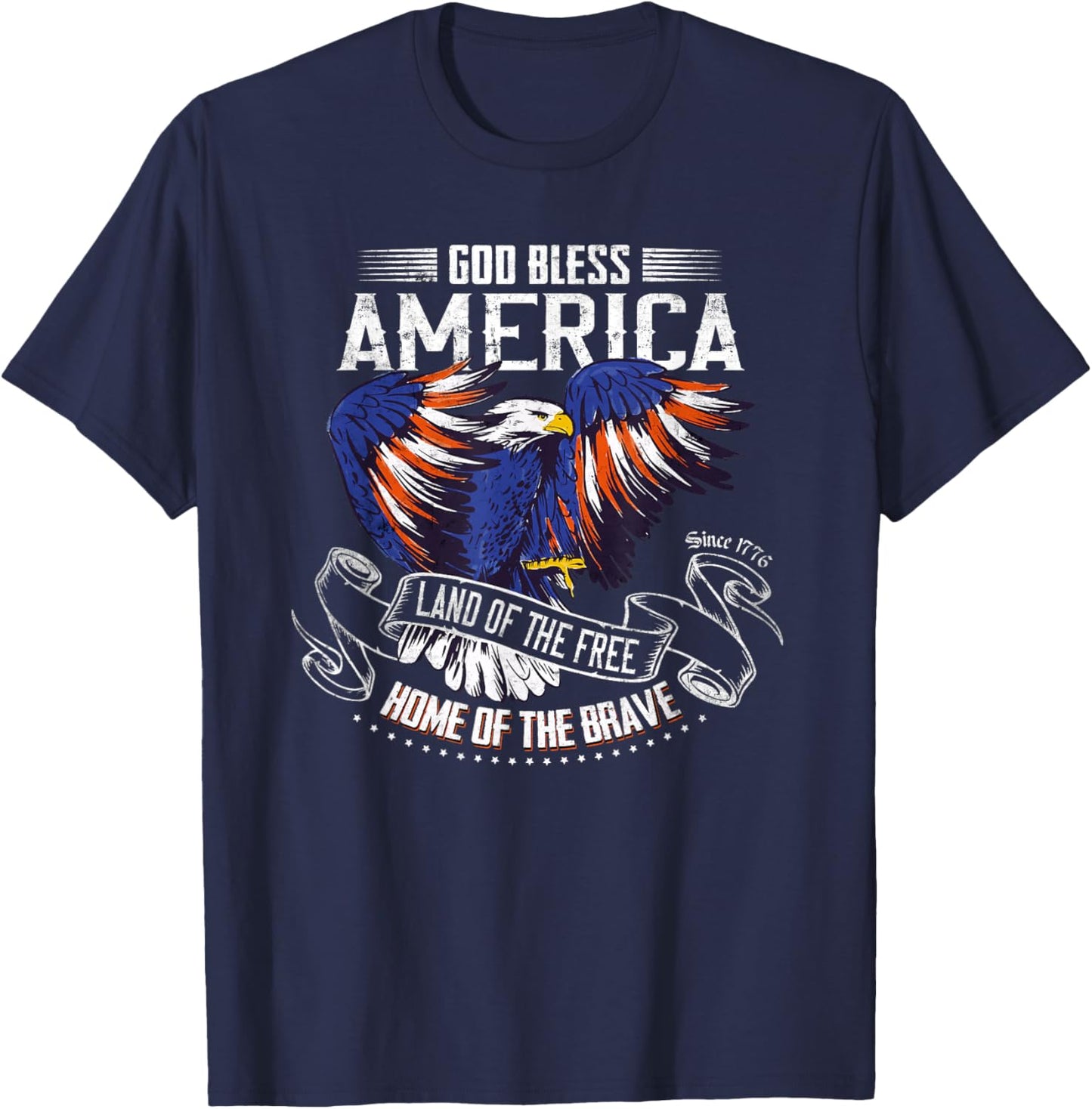 God Bless America | Land of The Free Because of The Brave T-Shirt - T-Shirt | Navy