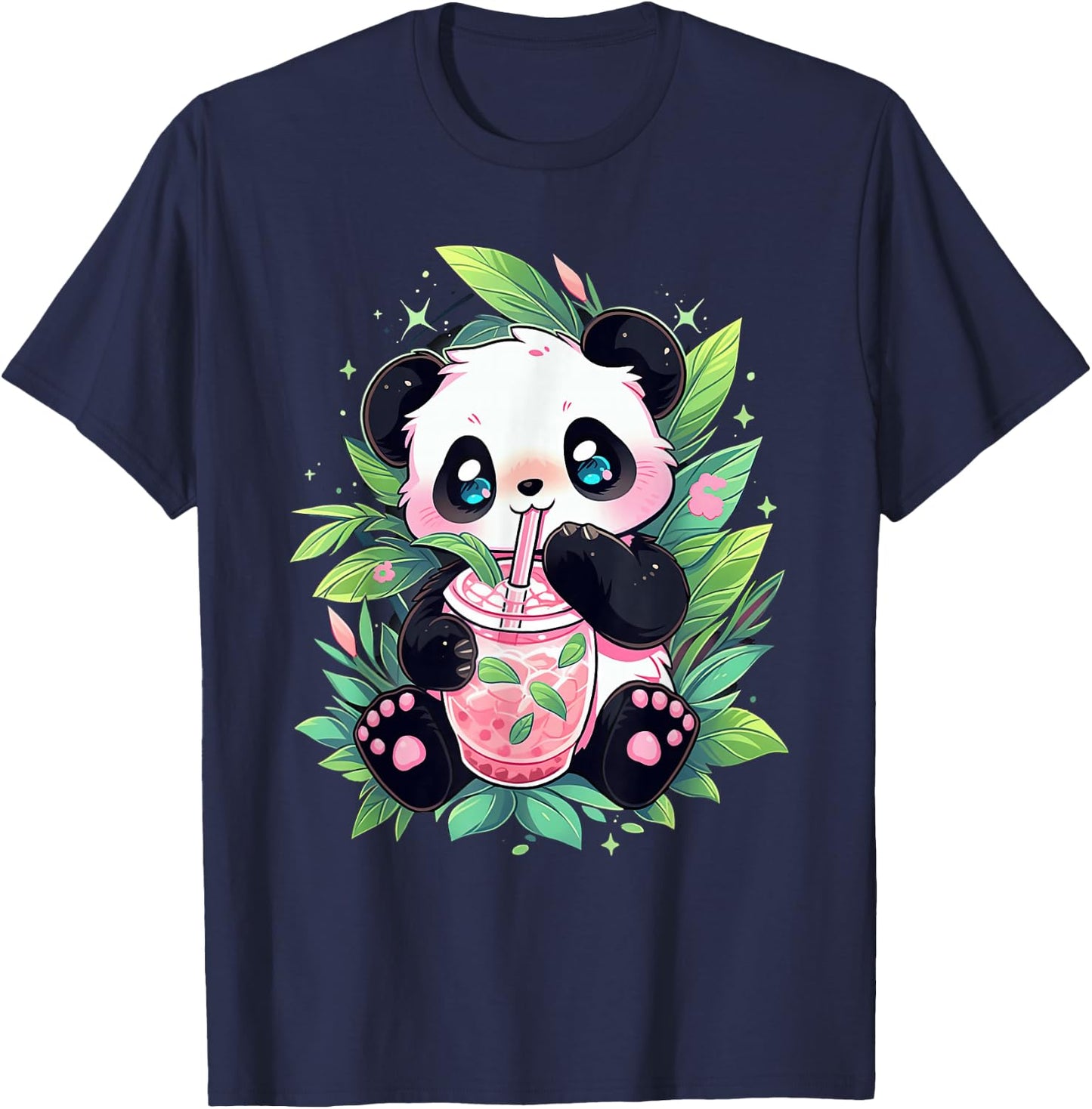 Cute Panda Drinking Bubble Tea Milk Anime Kawaii T-Shirt - T-Shirt | Navy