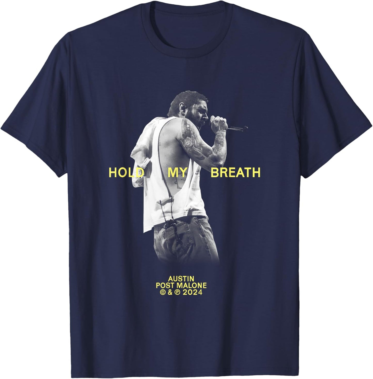 Official Post Malone Hold My Breath T-Shirt - T-Shirt | Navy