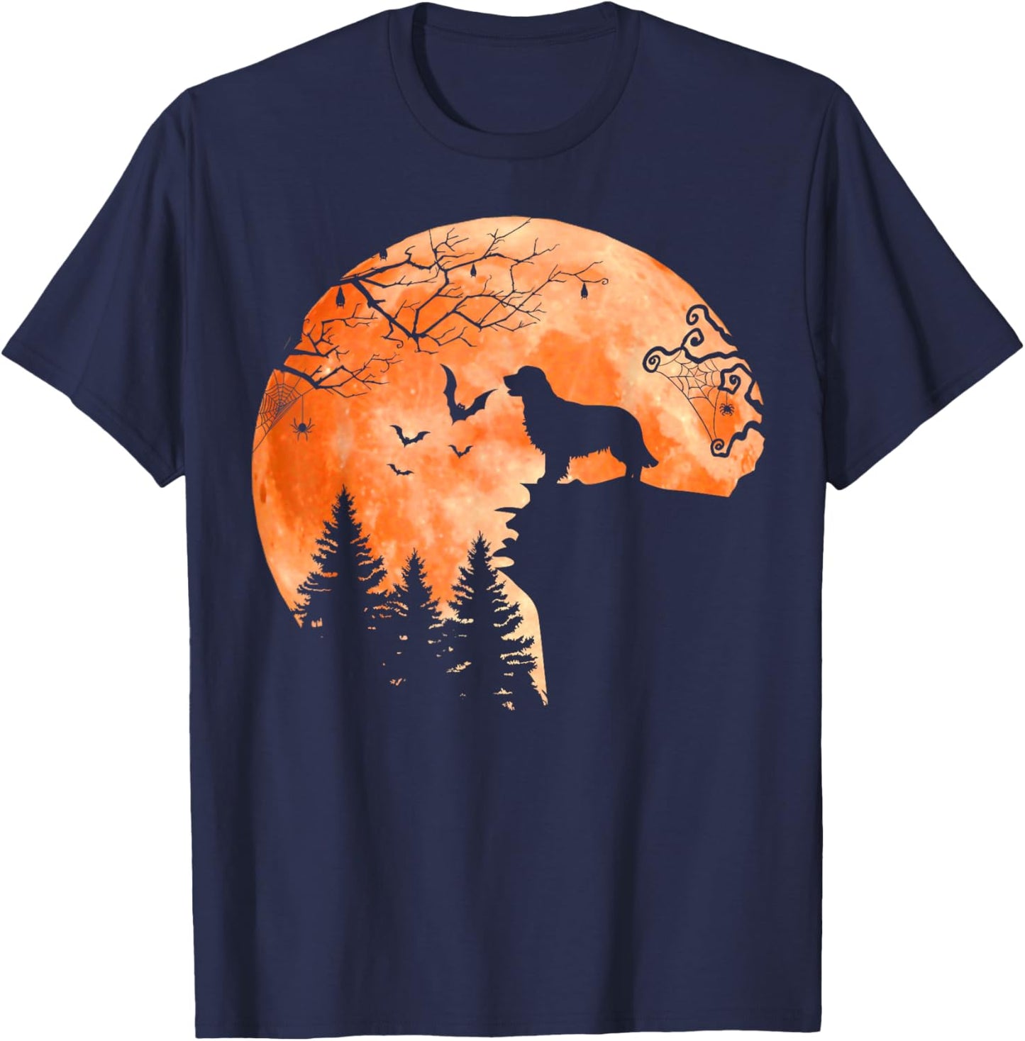Golden Retriever and Moon Silhouette Dog Lover Halloween Women Kids T-Shirt - T-Shirt | Navy