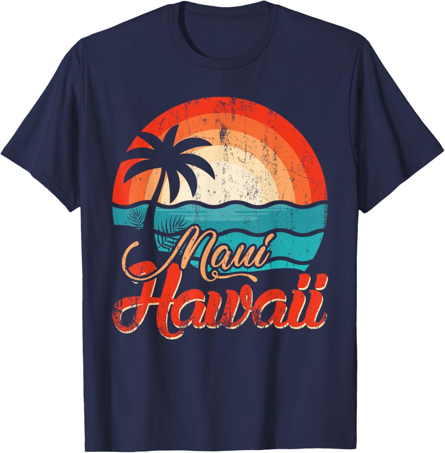 Palm Trees Hawaiian Beach Honolulu Summer Waves Maui Hawaii T-Shirt - T-Shirt | Navy