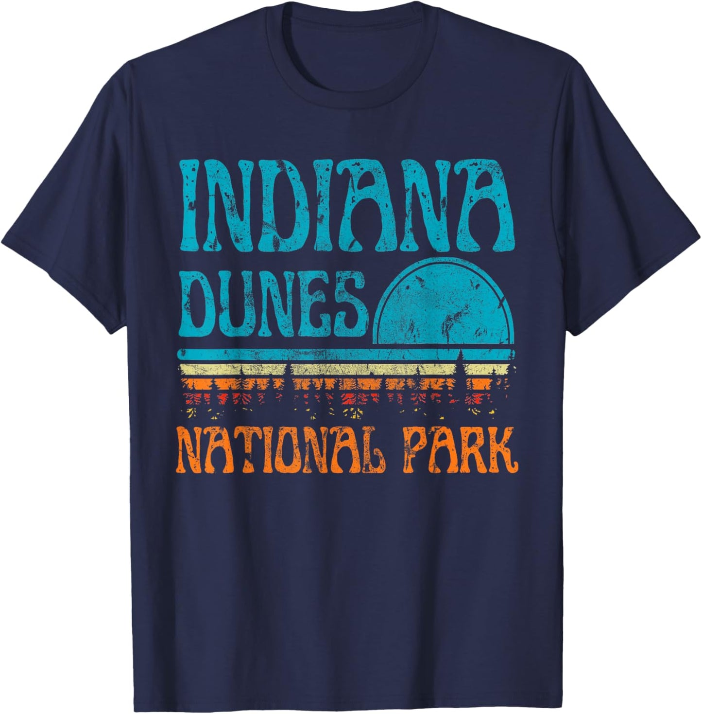 Indiana Dunes National Park Lake Michigan Retro Sunset T-Shirt - T-Shirt | Navy