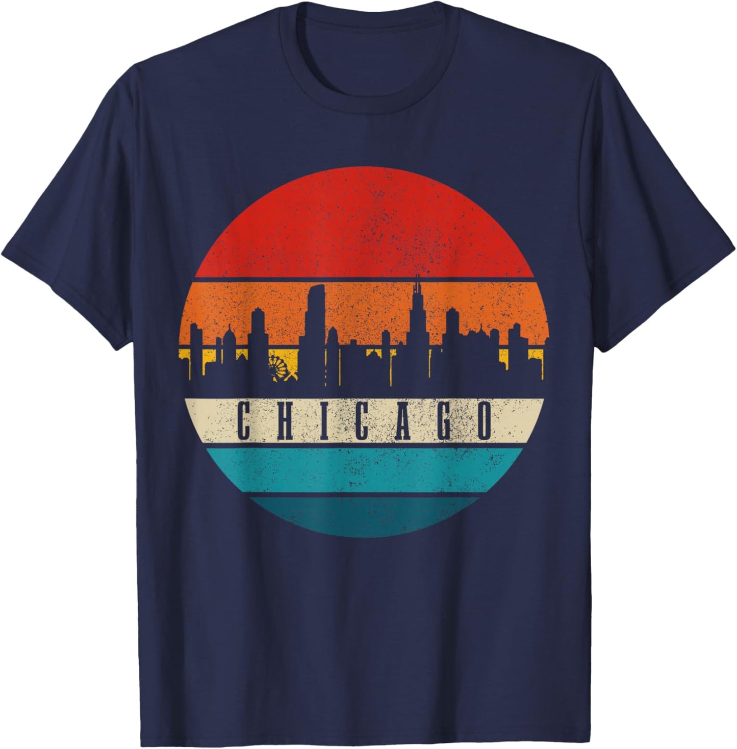 Chicago Illinois Skyline Vintage USA America Souvenir T-Shirt - T-Shirt | Navy