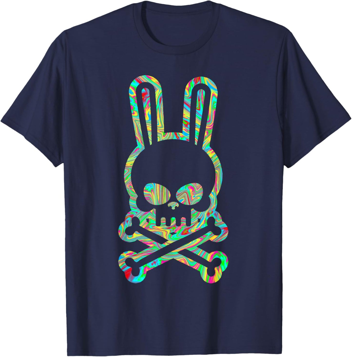 Funny Easter Bunny Retro Tie Dye bunny skull Cross Bone T-Shirt - T-Shirt | Navy