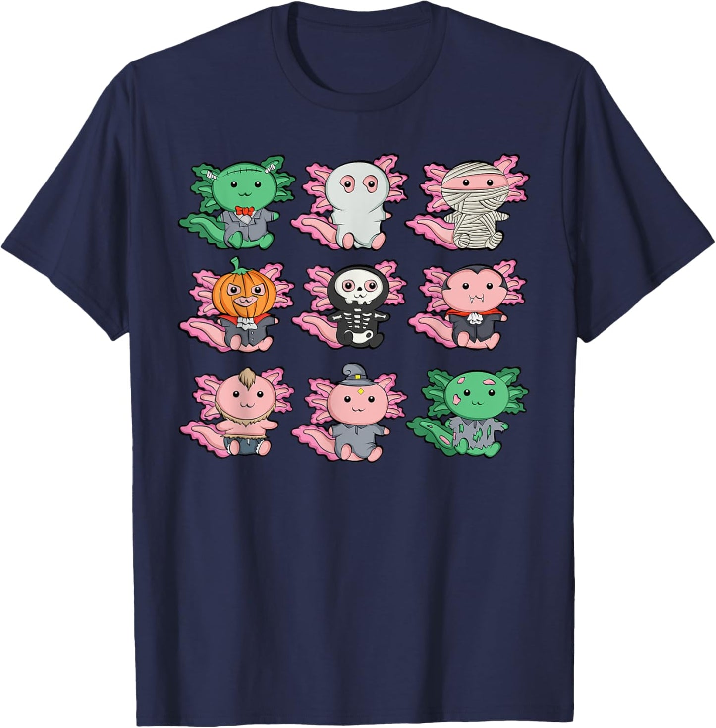 Cute Axolotl Halloween Ghost Mummy Pumpkin Zombie Costume T-Shirt - T-Shirt | Navy