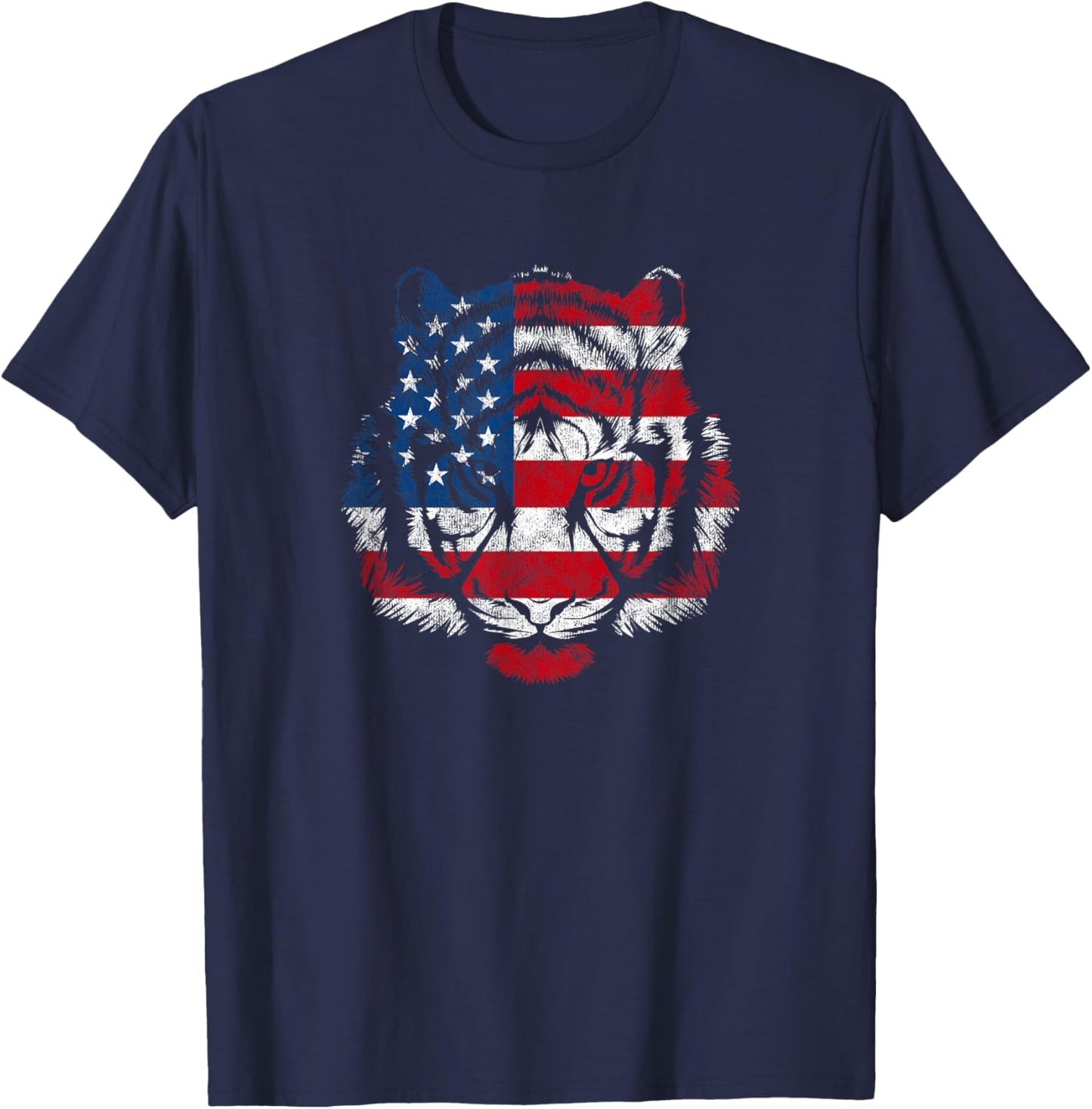 Funny American Tiger Patriotic USA Flag 4th Of July Women Men T-Shirt - T-Shirt | Navy