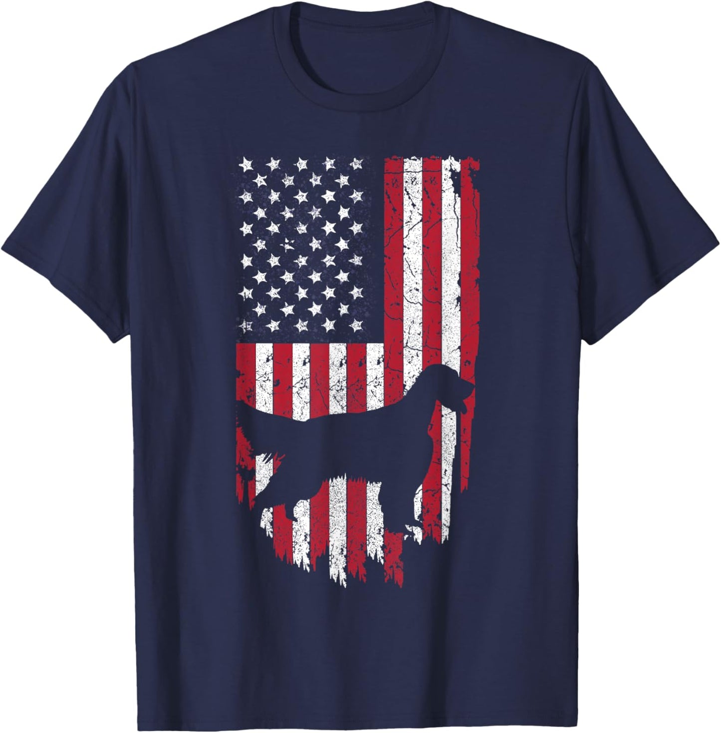 English Setter Dog Silhouette Shirts, 4th Of July USA Flag Kids Men T-Shirt - T-Shirt | Navy