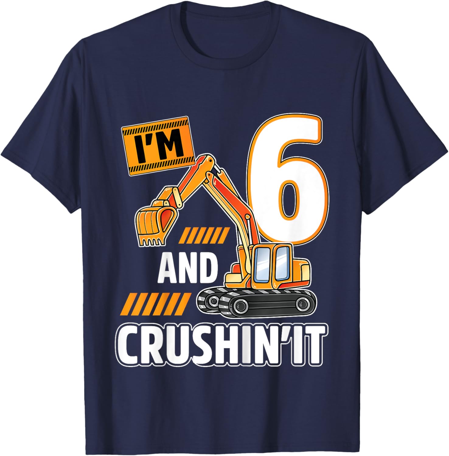 6 year old vehicles construction excavator Birthday 6th T-Shirt - T-Shirt | Navy