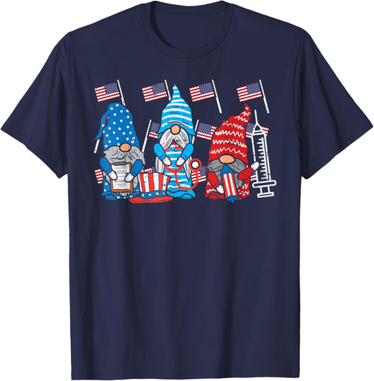 American Gnomes Nurse 4th Of July Scrub Top Patriot Women T-Shirt - T-Shirt | Navy