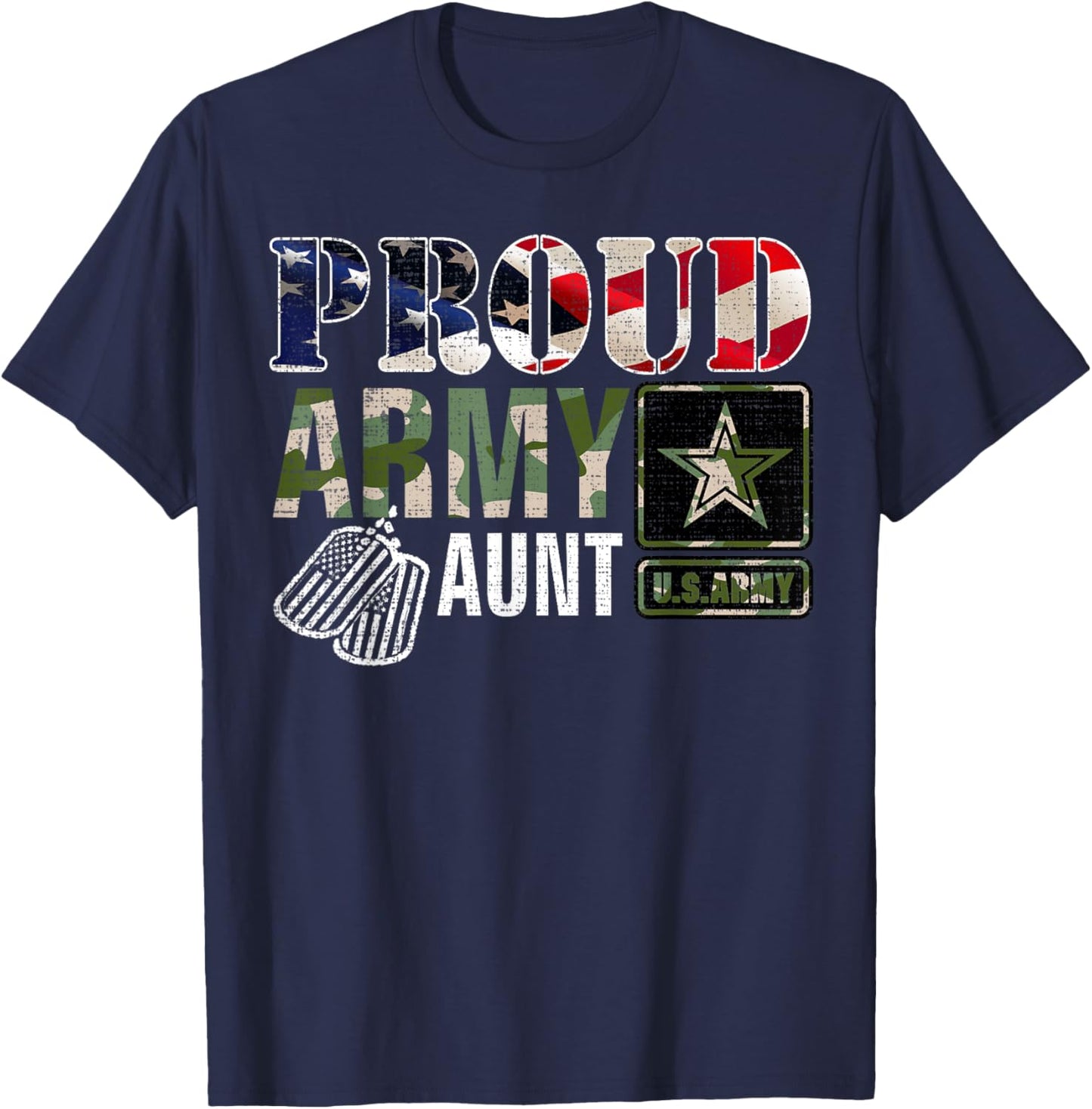 Vintage Proud Army Aunt Camo With American Flag Gift T-Shirt - T-Shirt | Navy