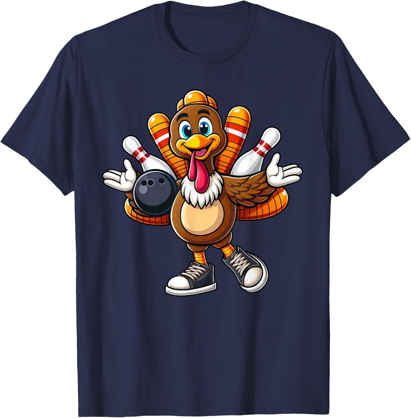 Cool Thanksgiving Bowling Gobble Player Turkey Bowling Funny T-Shirt - T-Shirt | Navy