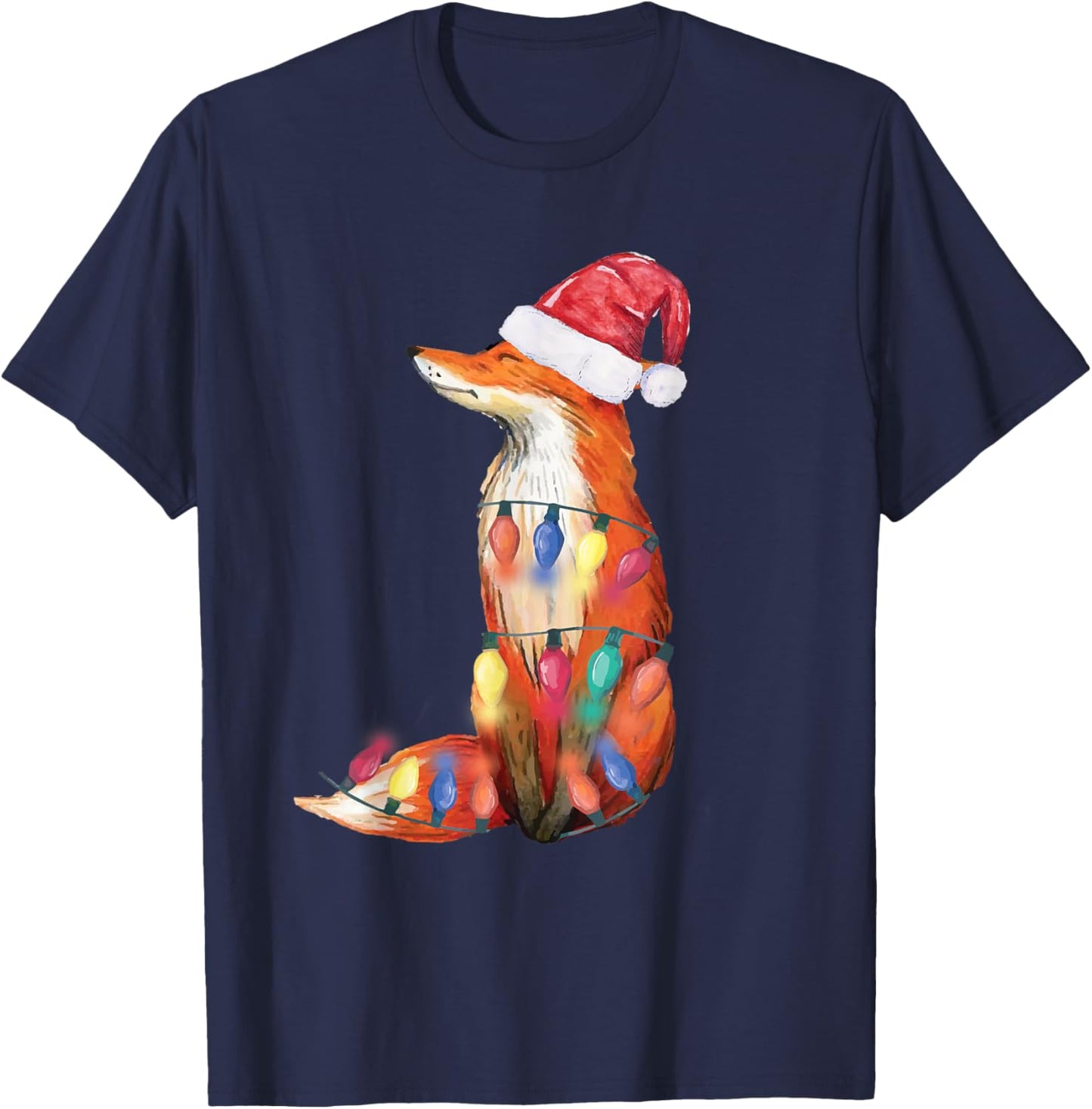 Santa Fox Christmas Lights Fox Lover Christmas Gift T-Shirt - T-Shirt | Navy
