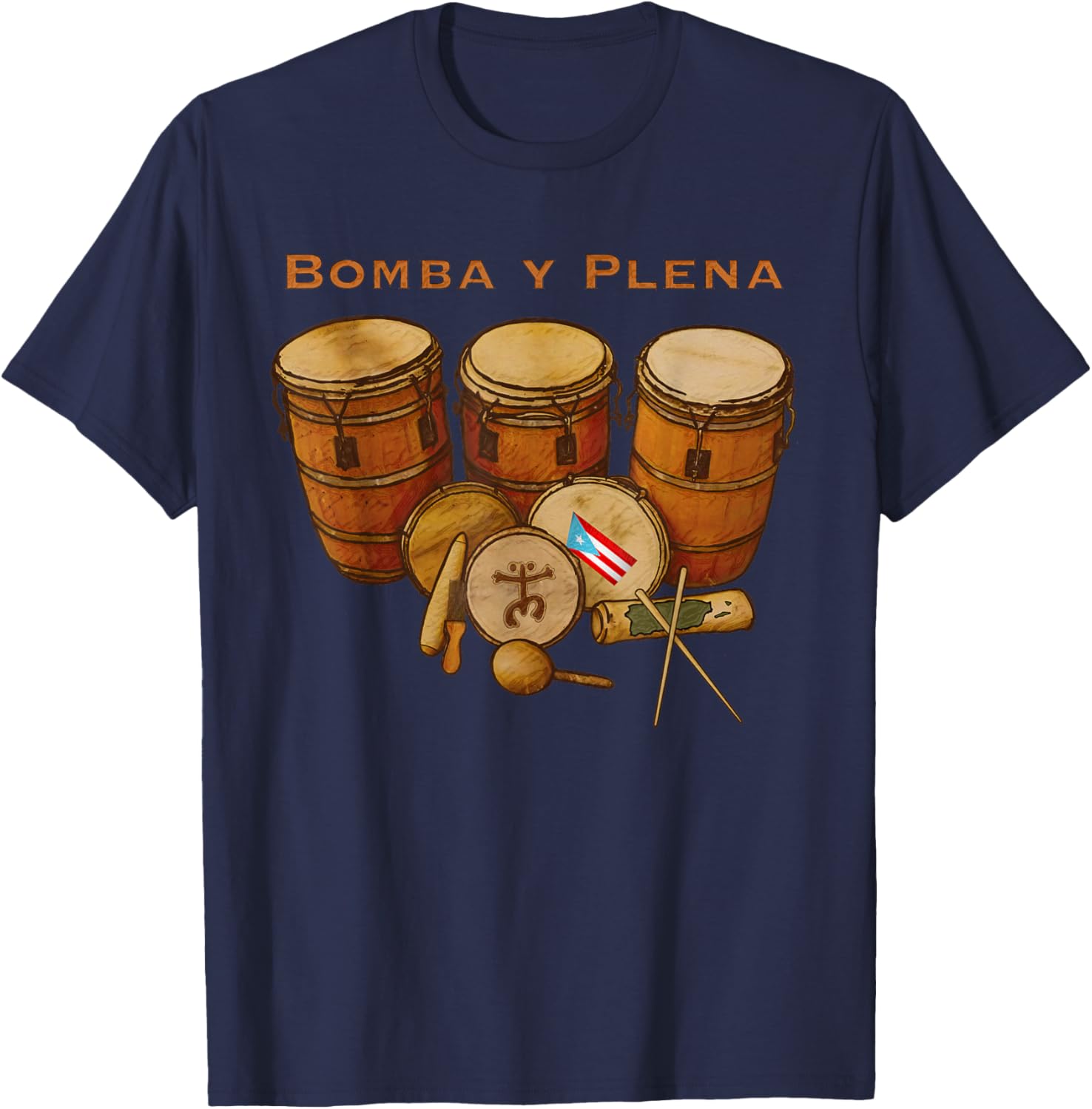 Puerto Rico Bomba y Plena Boricua T-Shirt - T-Shirt | Navy
