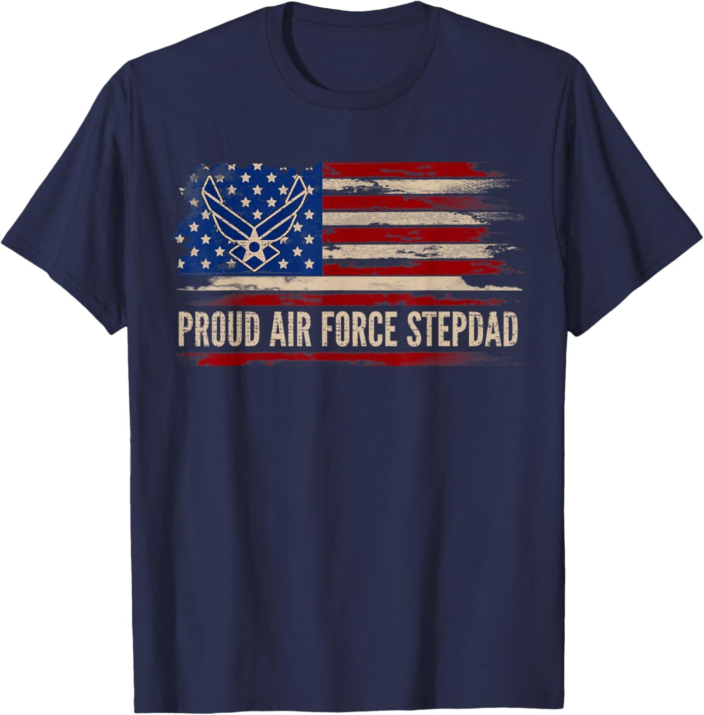 Vintage Proud Air Force Stepdad American Flag Veteran Gift T-Shirt - T-Shirt | Navy