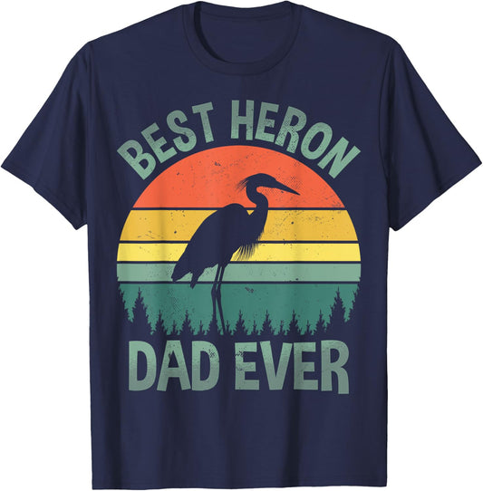 Best Heron Dad Ever - Retro Blue Heron Bird Lover Dad T-Shirt - T-Shirt | Navy
