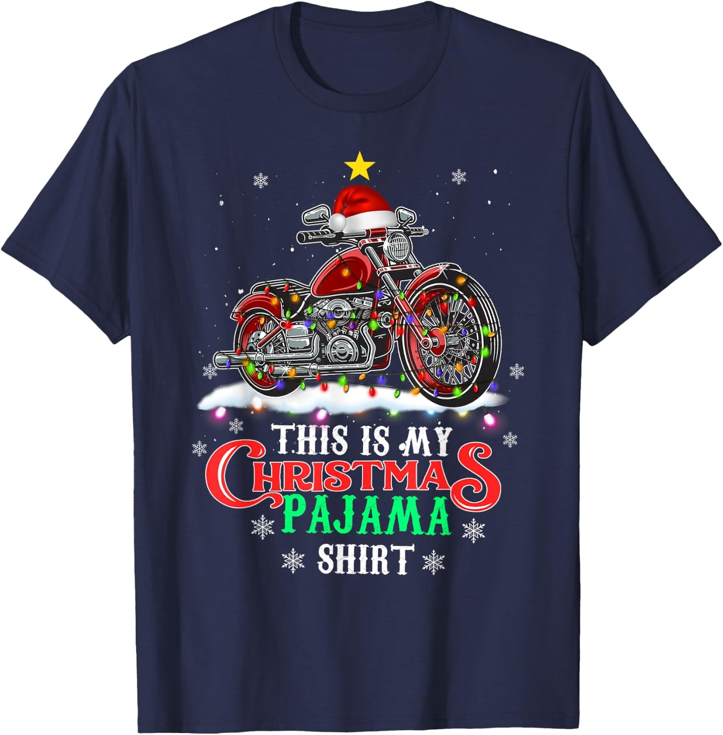 This My Christmas Pajama Shirt Funny Motorcycle Santa Hat T-Shirt - T-Shirt | Navy