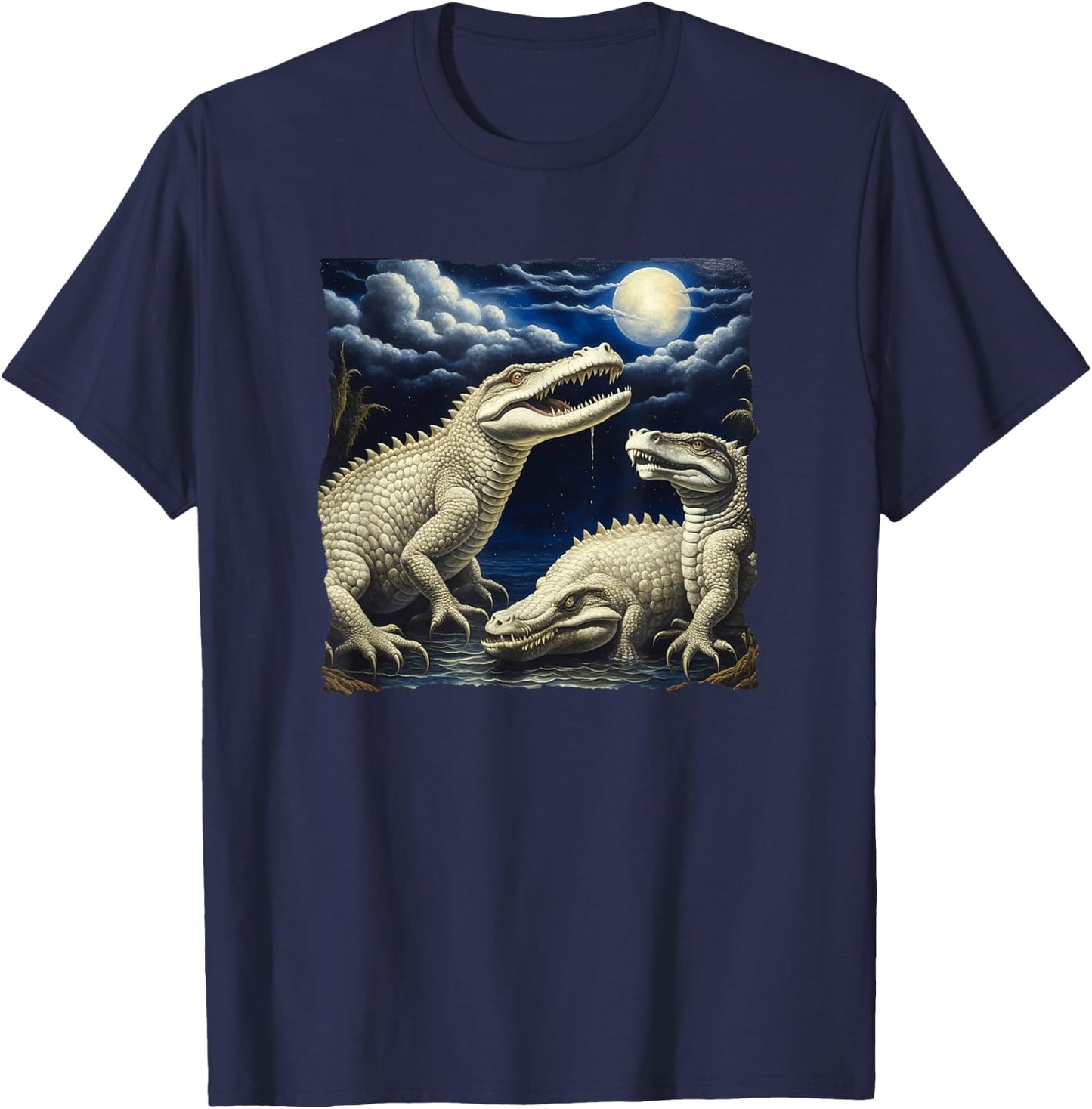 Three Albino Alligators Basking under the Moon T-Shirt - T-Shirt | Navy