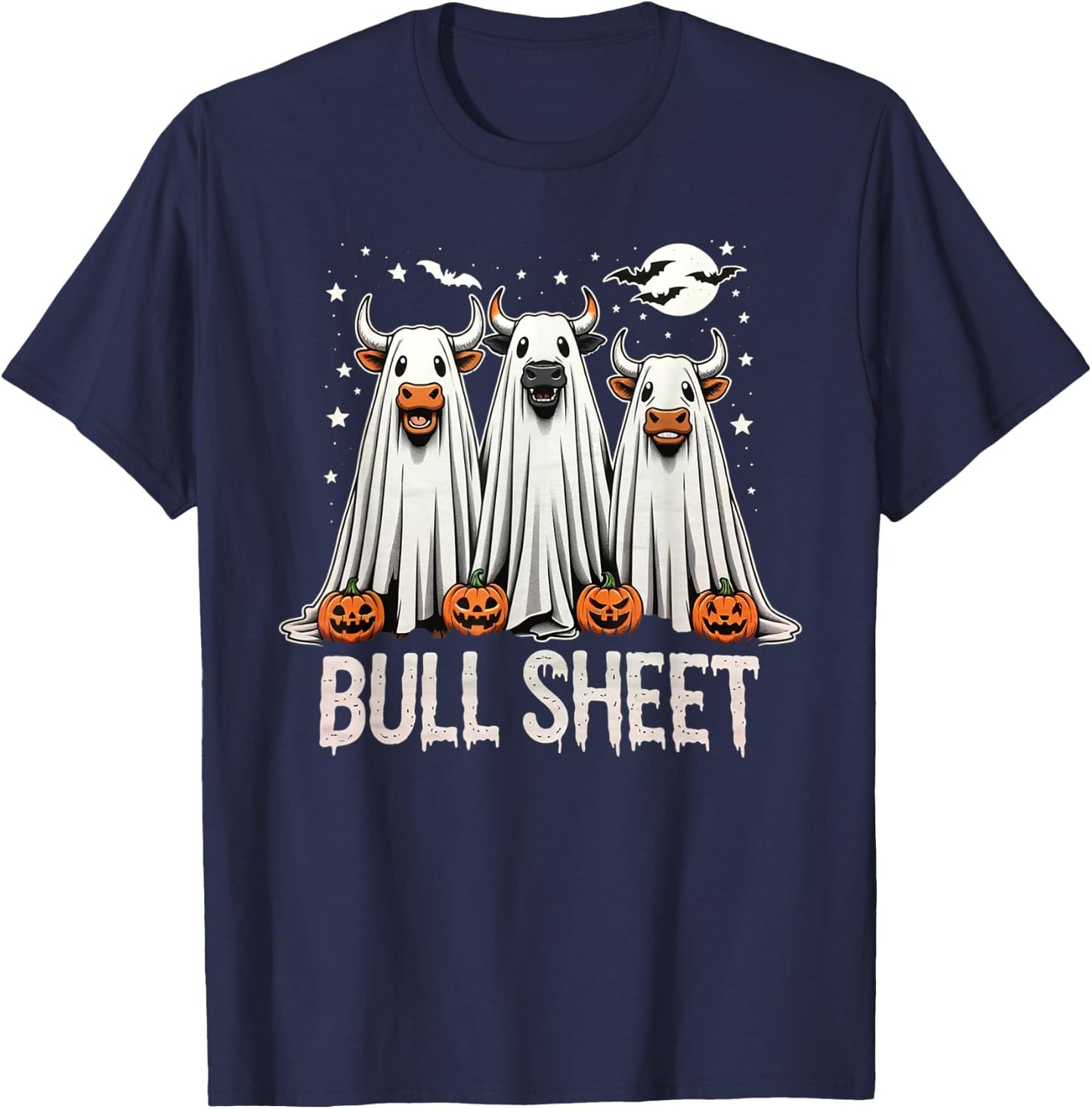Bull Sheet: Funny Ghost Cow Halloween T-Shirt - T-Shirt | Navy