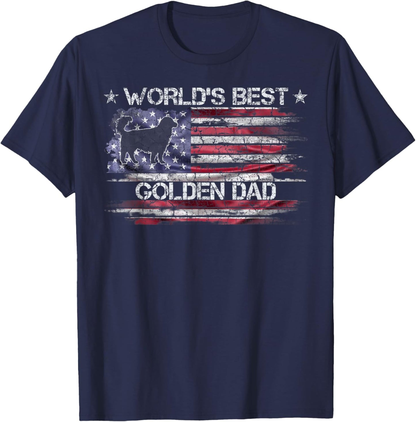 Vintage American Flag World's Best Golden Retriever Dog Dad Men Women Kids T-Shirt - T-Shirt | Navy