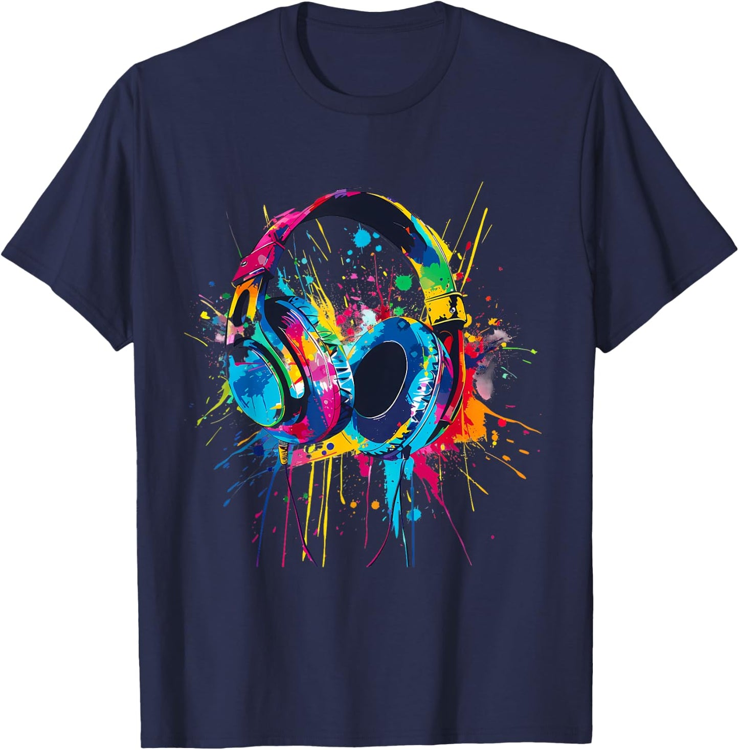 Headphones Music DJ Music Headphones Splash EDM Music Lover T-Shirt - T-Shirt | Navy