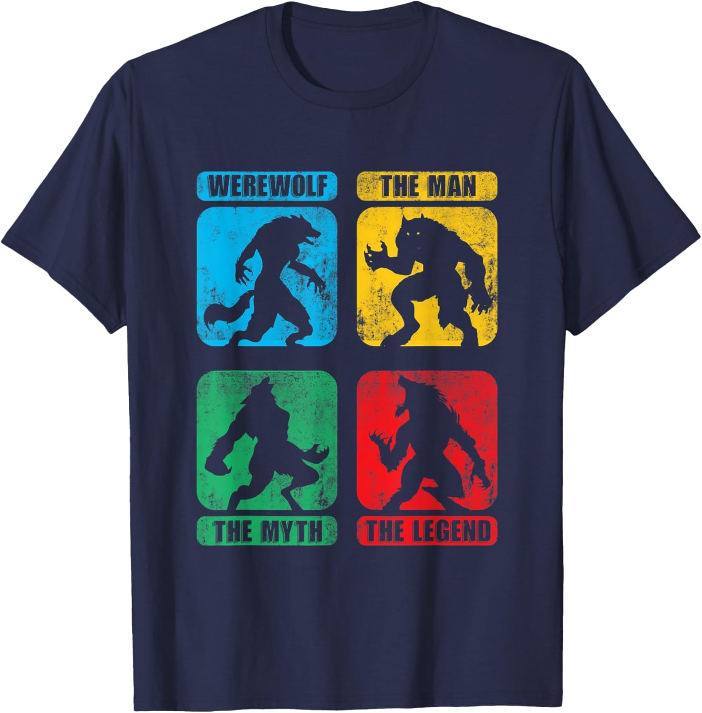 Werewolf The Man The Myth The Legend 4 Box Design T-Shirt - T-Shirt | Navy