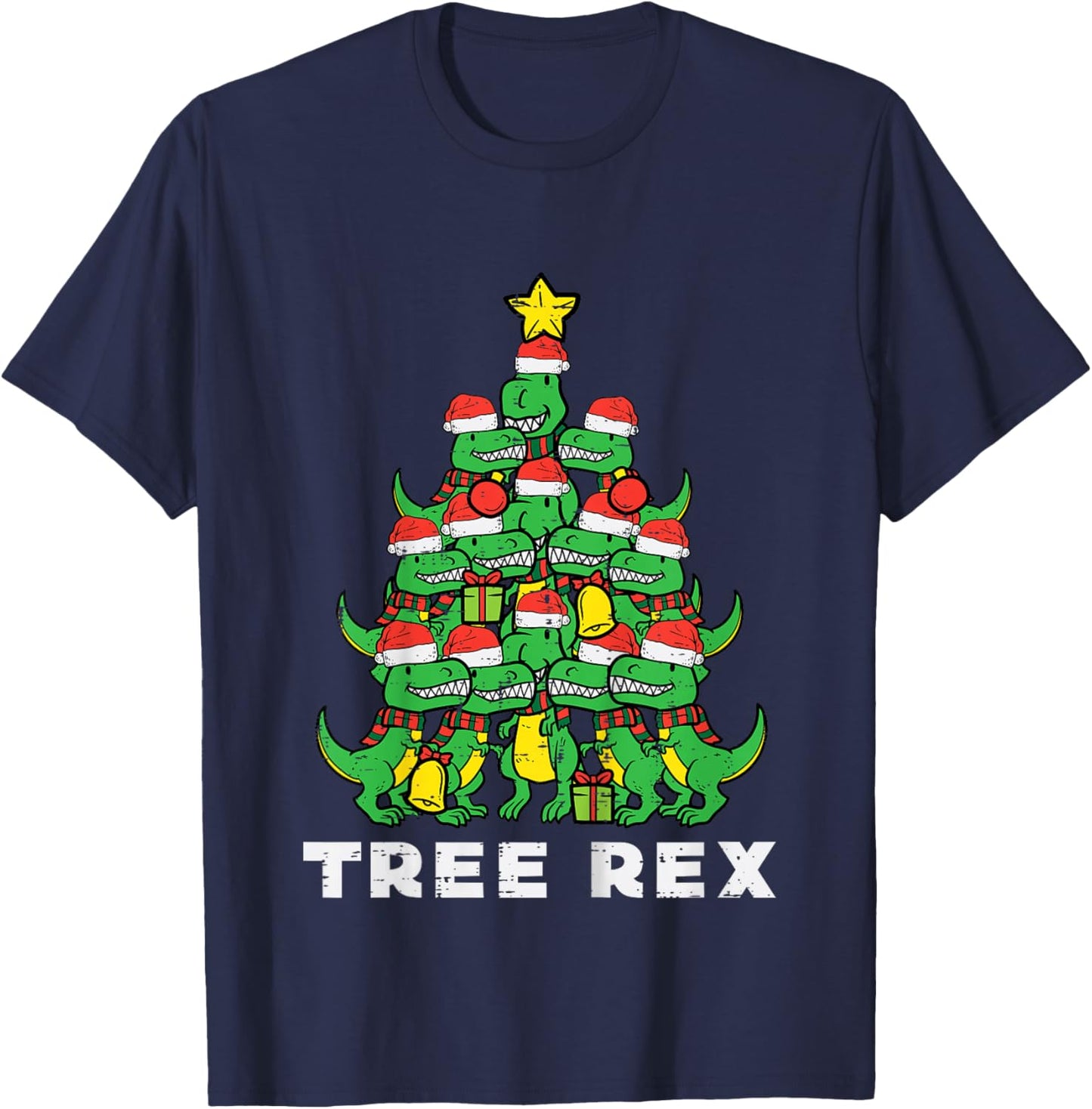 Kids Tree Rex Dinosaurs Kids Xmas Toddler Boys Christmas Pajamas T-Shirt - T-Shirt | Navy