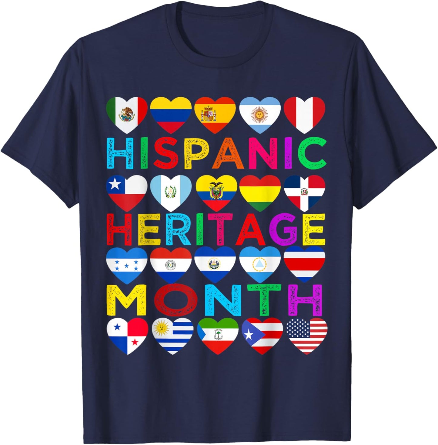 Hispanic Heritage Month National Latino Countries Flags T-Shirt - T-Shirt | Navy