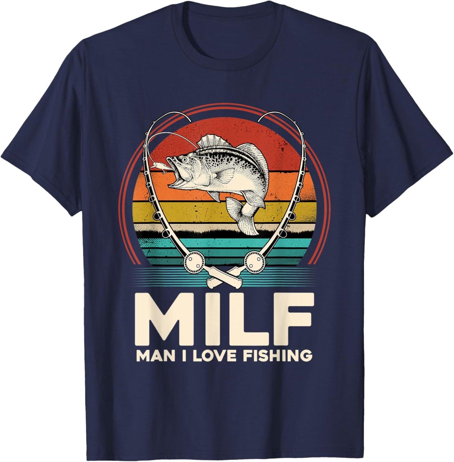 MILF Man I Love Fishing Funny Fisherman Reel Vintage Style T-Shirt - T-Shirt | Navy