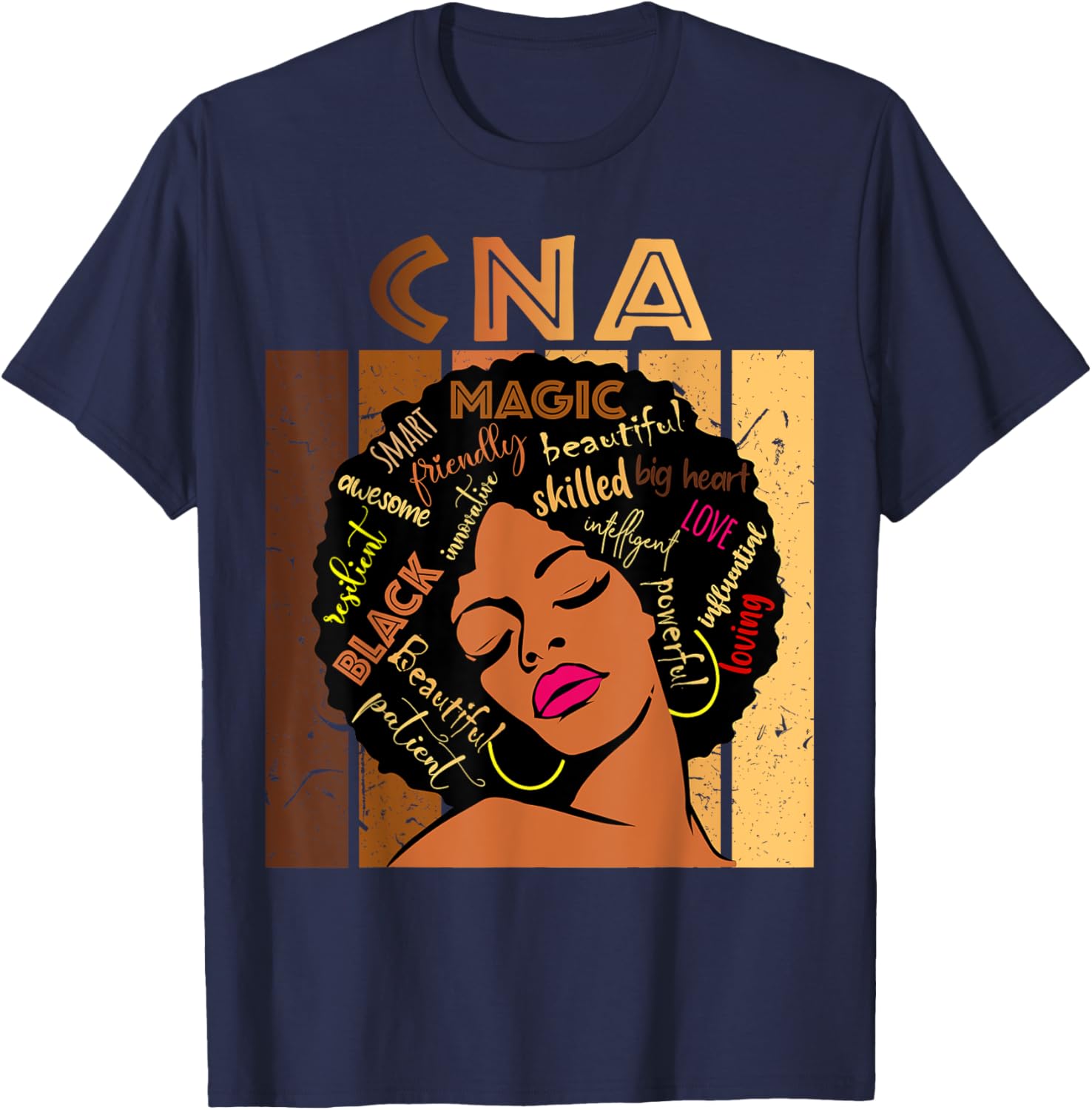 Black CNA Certified Nurse Assistant Afro African American T-Shirt - T-Shirt | Navy