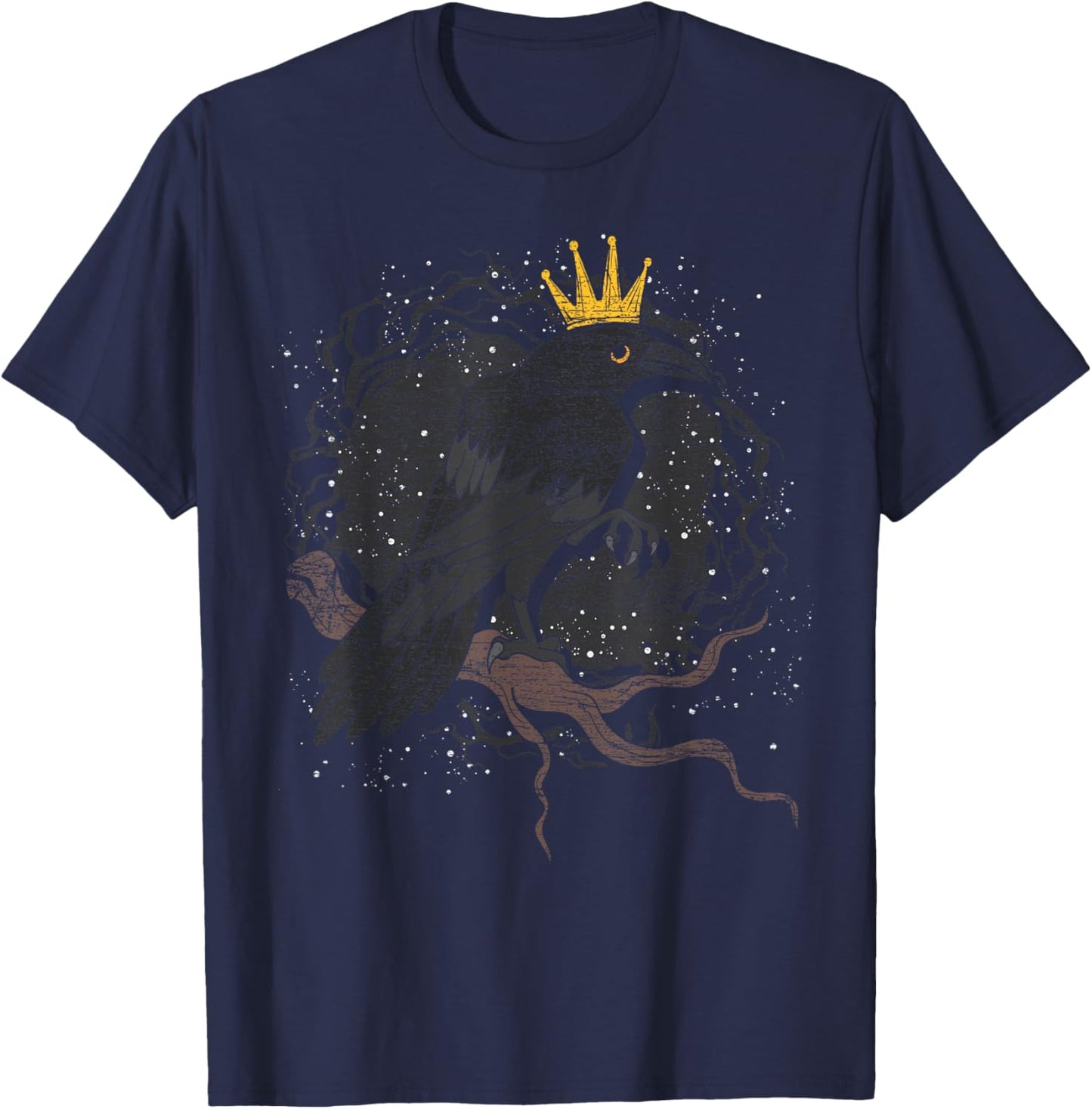 Crown Raven Creepy Night Forest Animal Gothic Bird Crow T-Shirt - T-Shirt | Navy
