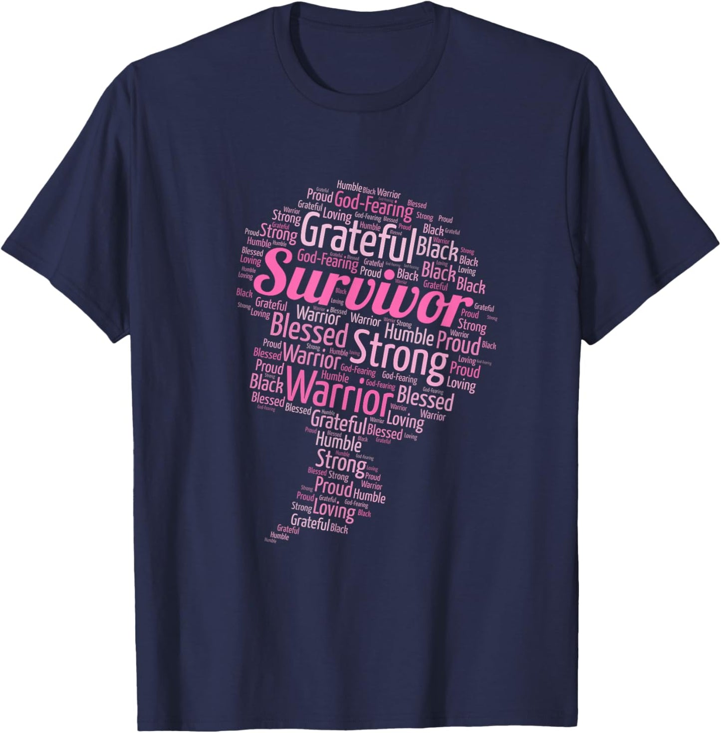 African American Breast Cancer Survivor Words in Afro T-Shirt - T-Shirt | Navy