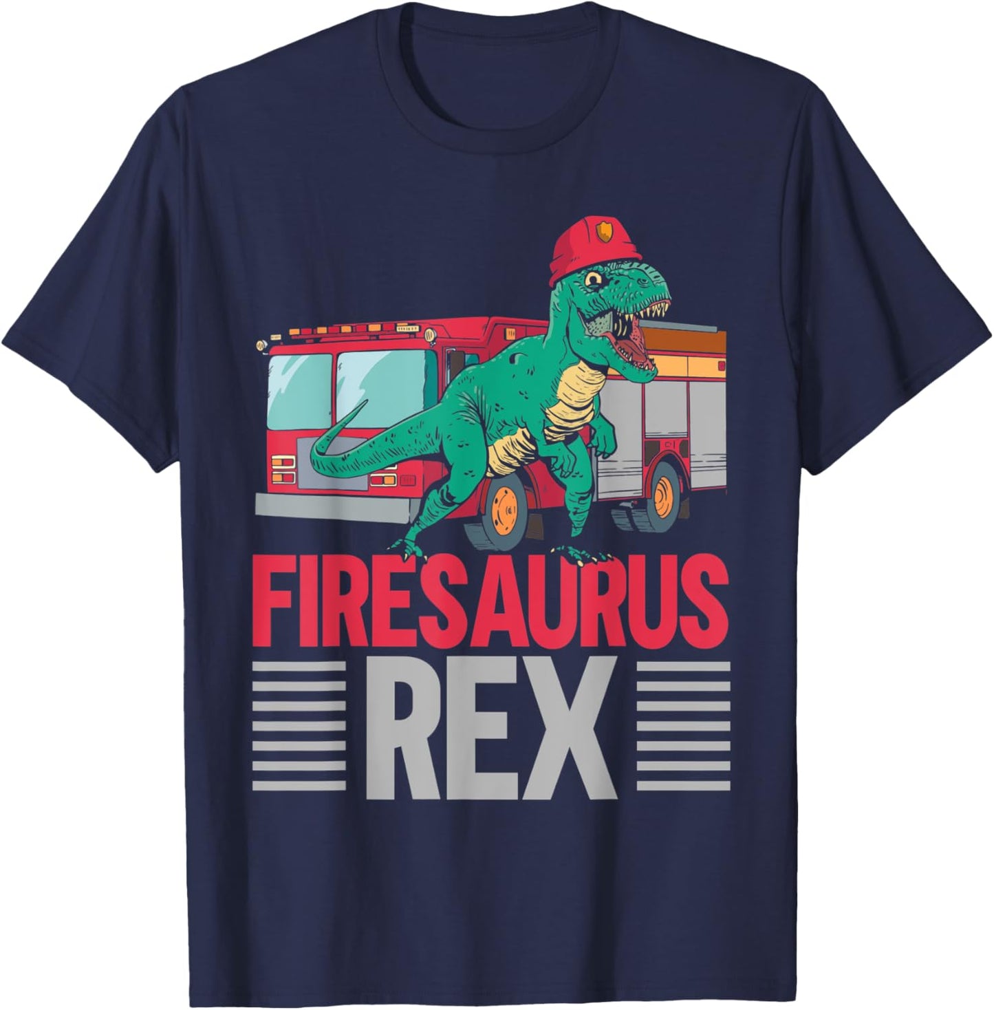 Firesaurus Rex Firefighting Fireman Firefighter Dinosaur T-Shirt - T-Shirt | Navy