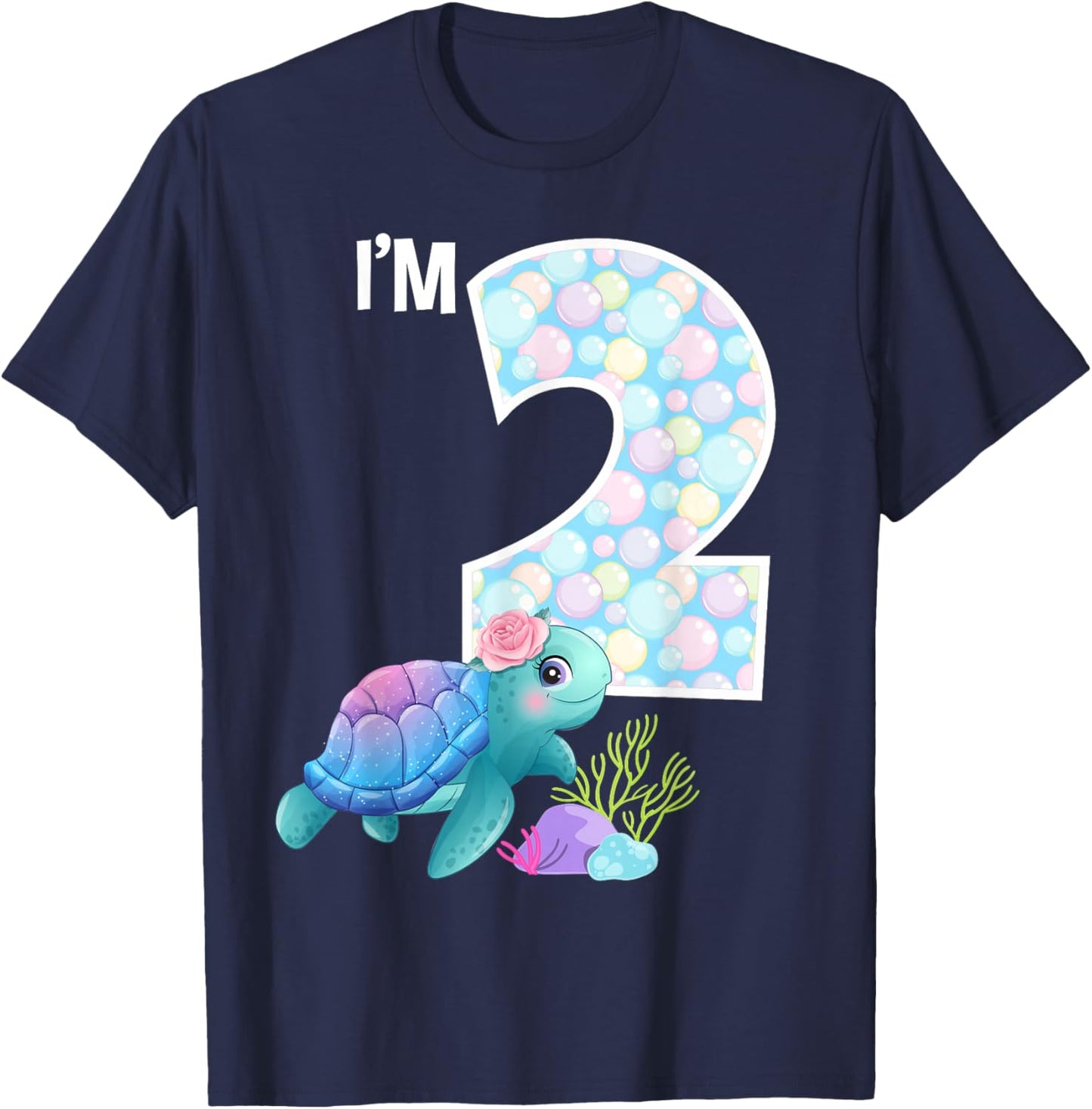 Sea Turtle Birthday I'm 2 Ocean Aquarium Theme 2nd Birthday T-Shirt - T-Shirt | Navy