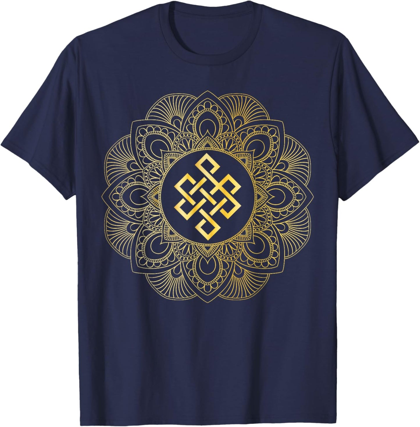 Tibetan Endless Knot Mandala Lotus Flower T-Shirt - T-Shirt | Navy