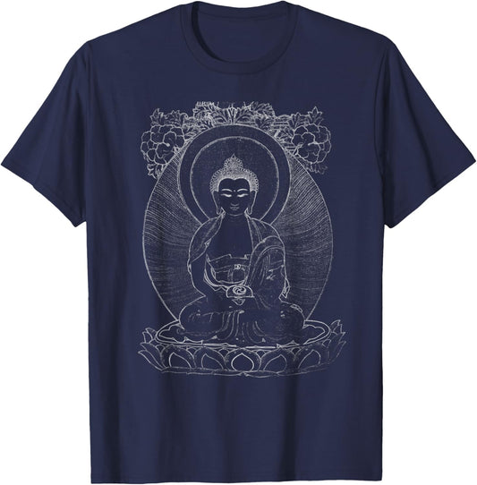 Amitabha Buddha Vajrayana Mantra Tibetan Buddhism T-Shirt - T-Shirt | Navy