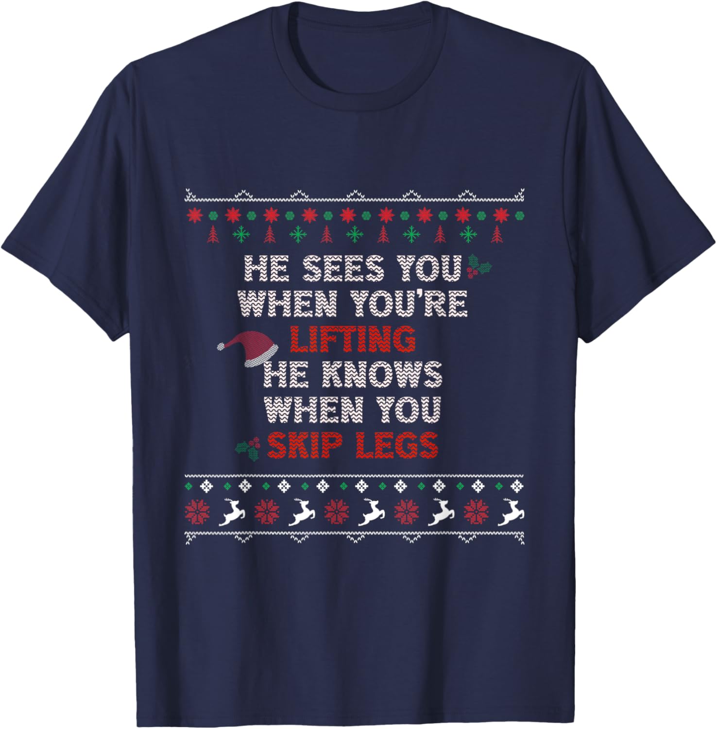 Ugly Funny Christmas sweater Style Lifting Fitness Slogan T-Shirt - T-Shirt | Navy