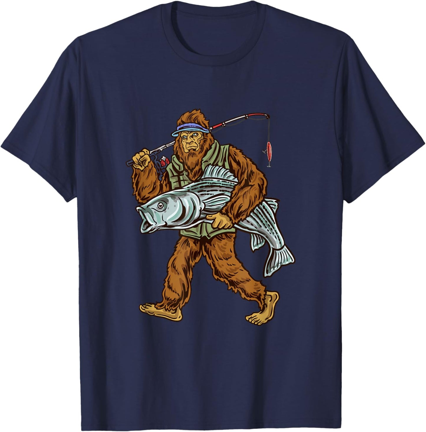 Striper Fishing Bigfoot Striped Bass Fishermen T-Shirt - T-Shirt | Navy