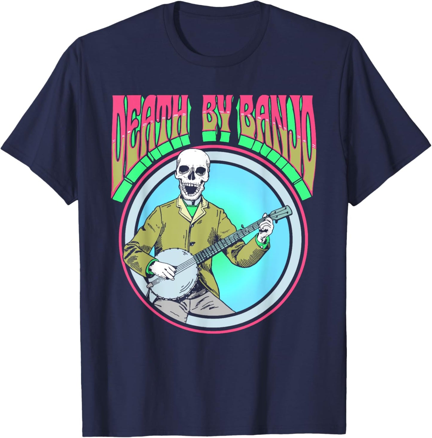 Death By Banjo Vintage Skeleton Bluegrass Folk Psychedelic T-Shirt - T-Shirt | Navy