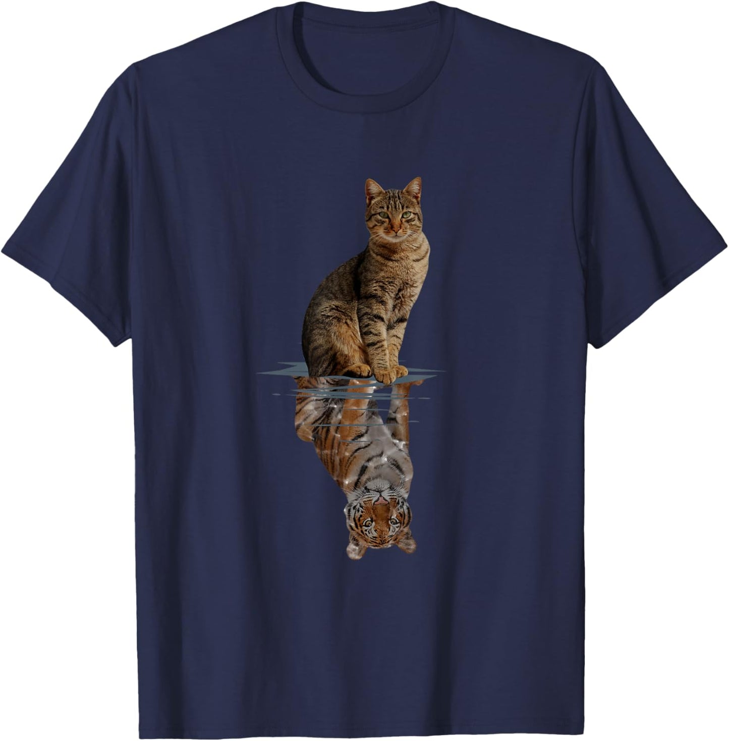Cats Tiger Reflection Mirror Animal Cats Lovers T-Shirt - T-Shirt | Navy