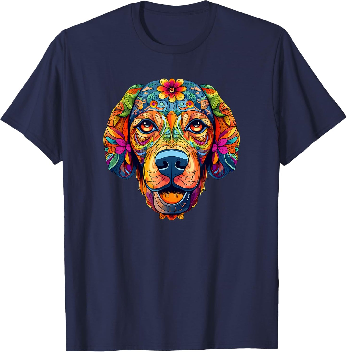 Halloween, Golden Retriever, Sugar Skull, Dogs, Flowers T-Shirt - T-Shirt | Navy