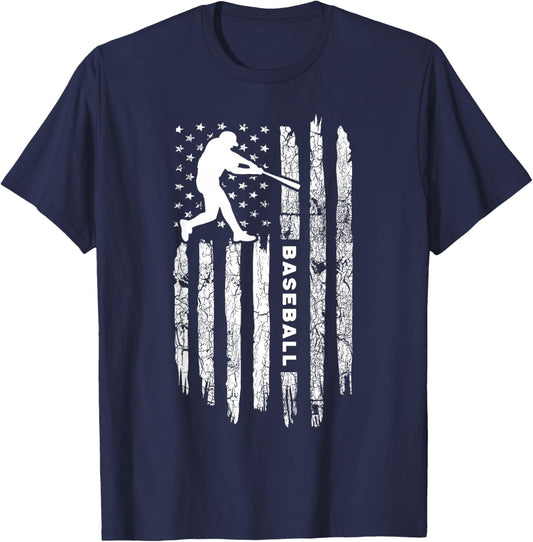 American Flag Baseball Apparel - Vintage Baseball T-Shirt - T-Shirt | Navy