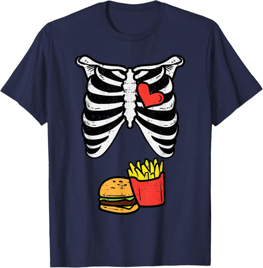 Halloween Skeleton Fries Burger Xray Costume Men Kids Women T-Shirt - T-Shirt | Navy