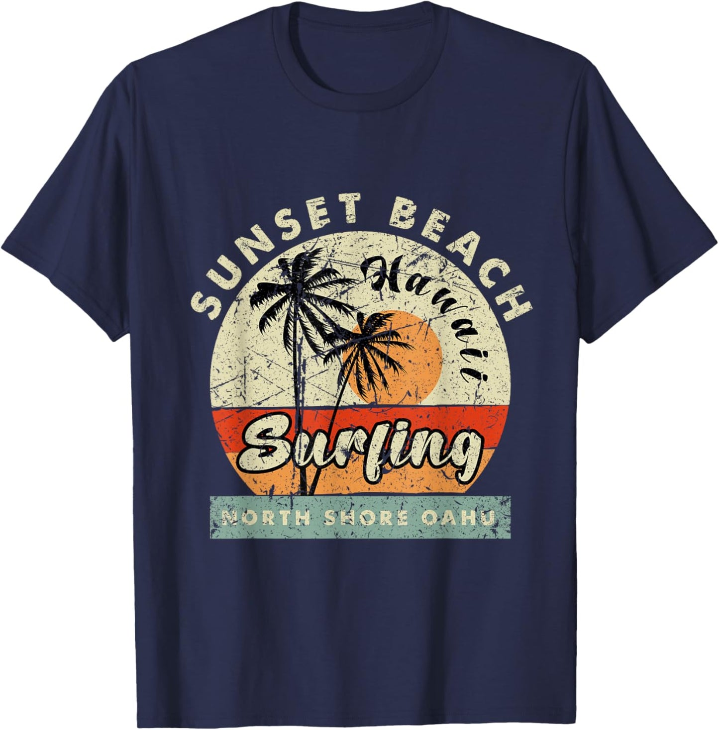 Sunset Beach Surf Oahu Hawaii Beach Shore Vintage Men Women Kids T-Shirt - T-Shirt | Navy