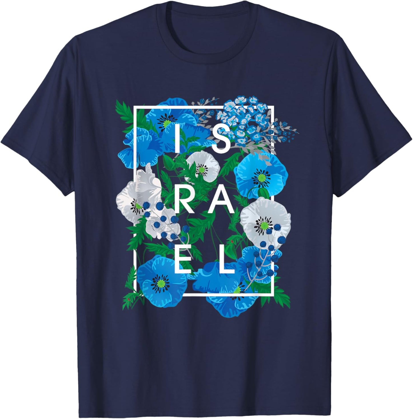 Flowers of Israel Word Art - Israeli Pride T-Shirt - T-Shirt | Navy