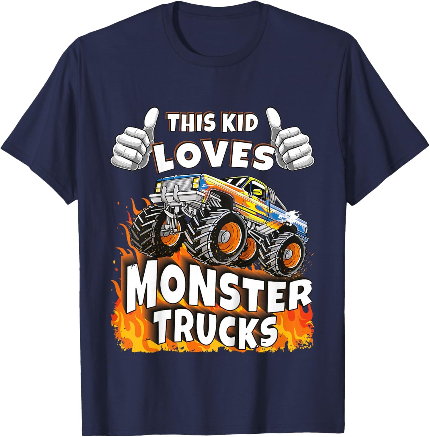 This Kid Loves Monster Trucks Boys & Girls T-Shirt - T-Shirt | Navy