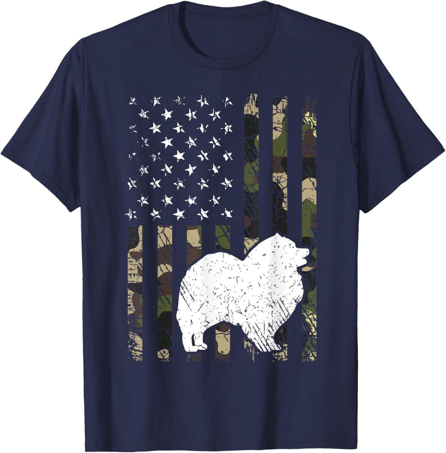 Keeshond Dog Dad Mom Camouflage USA Flag Women Kids T-Shirt - T-Shirt | Navy